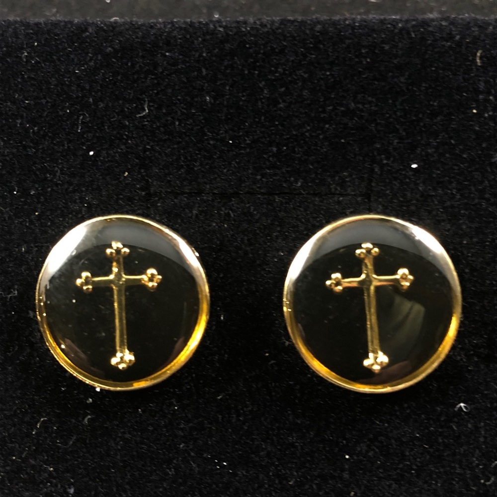 14KT Gold layered & Black Onyx Cross Cuff Links